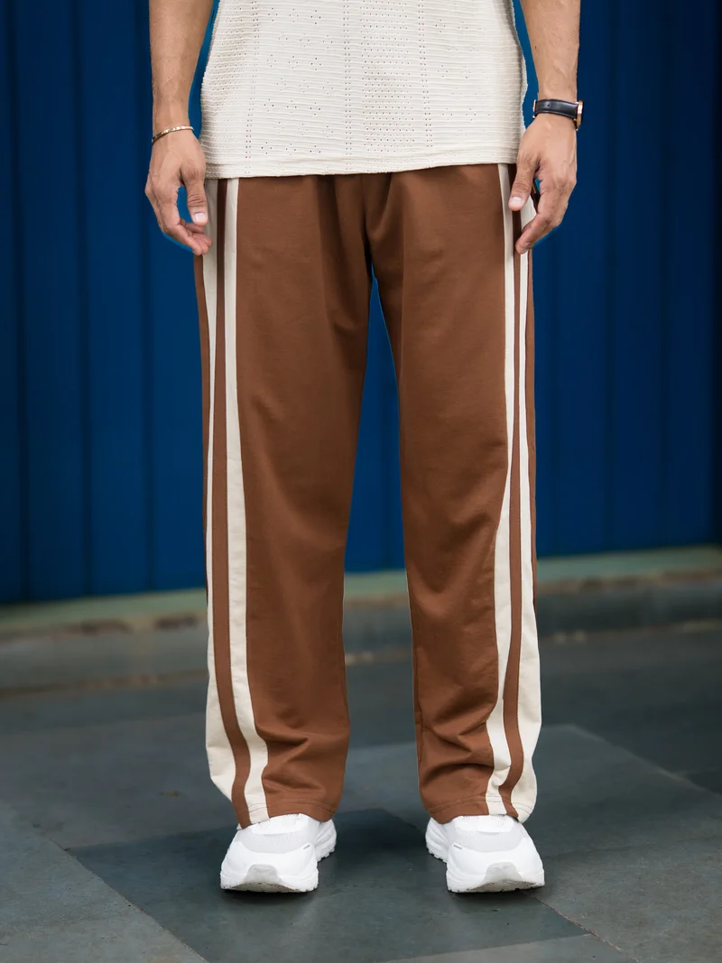 مانياك Maniac Mens ColorBlock Brown and Biscuit Cotton Trackpant